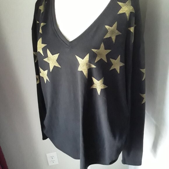 VOCAL made in USA black w/gold stars v-neck sweater size 2X - Picture 1 of 11